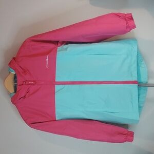 Eddie Bauer Pink Aqua Lightweight Zip Up Hooded Windbreaker Size S (7/8)